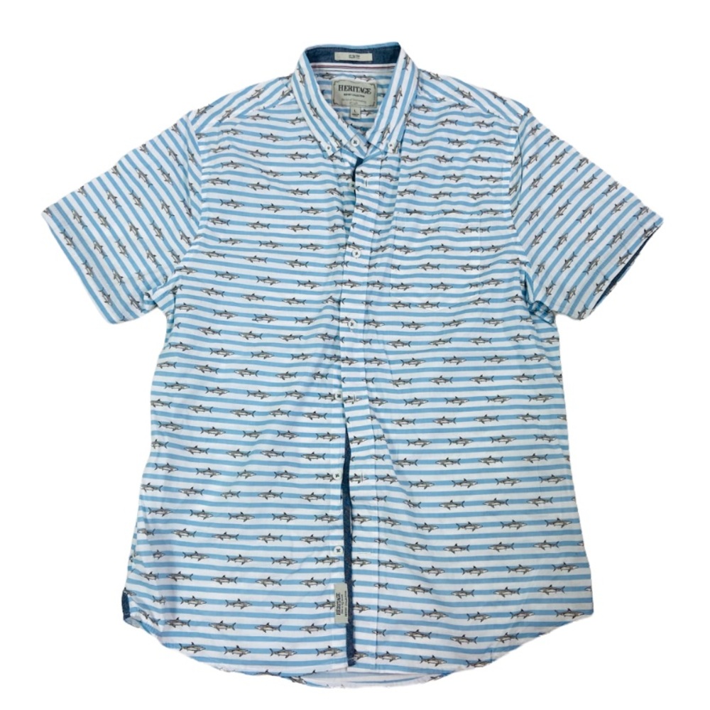 Heritage report collection slim fit striped shark shirt. Large